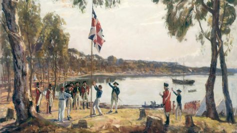 Sydney Cove, Jan. 26th 1788, a 1937 oil sketch by Algernon Talmage.
