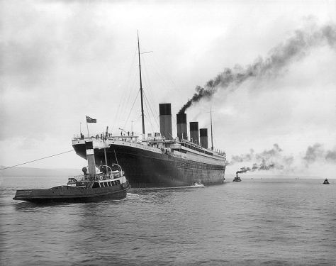Titanic leaving Belfast for her sea trials on 2 April 1912.