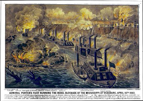Admiral Porter's Fleet Running the Rebel Blockade of the Mississippi at Vicksburg, April 16th 1863.