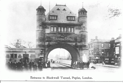 A postcard depicting the entrance to the Blackwall Tunnel in 1899Blackwall_Tunnel_1899
