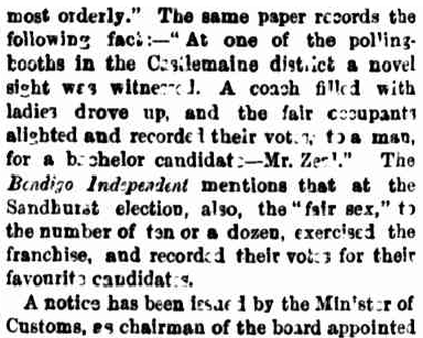 The Argus , 5 November 1864, p 4. When women in Australia accidentally got the vote.