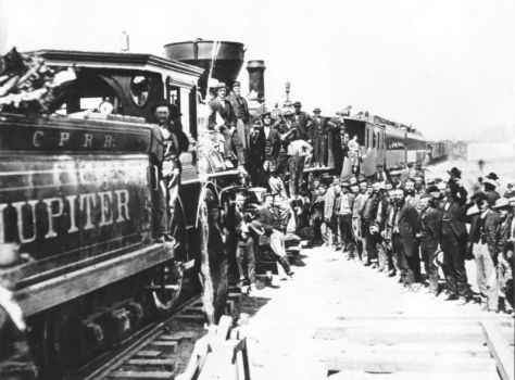 The Last Spike of the USA's First Continental Railroad is driven in at Promontory Summit, Utah on the 10th of May, 1869.